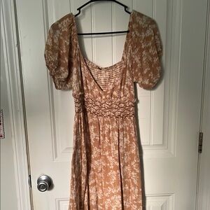 Free People Pink Ruched Tiered Maxi Dress